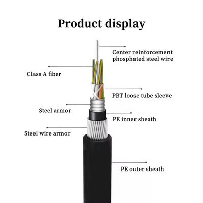 72 πυρήνας GYTA33 άμεση ταφή Υποβρύχιο καλώδιο οπτικών ινών αντι τρωκτικά Τεθωρακισμένο καλώδιο οπτικών ινών