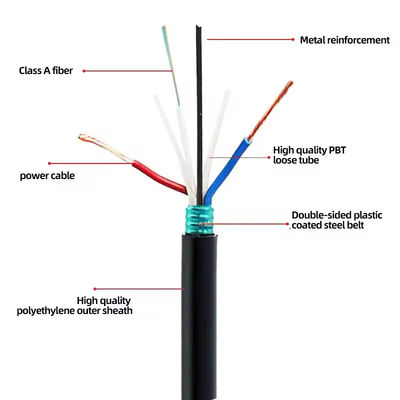 48 60 72 96core Τυχερό οπτικό καλώδιο ινών με2*1.5mm-σύρμα ισχύος GDTA GDTS Φωτοηλεκτρικό υβριδικό οπτικό καλώδιο ινών