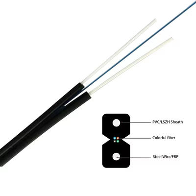 Μαύρο / λευκό καλώδιο χάλυβα ή οπτική ίνα FRP καλώδιο πτώσης FTTH επίπεδο GJXH εσωτερικό δερμάτινο καλώδιο
