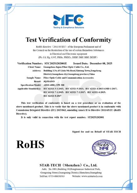 ΚΙΝΑ Guangzhou Jiqian Fiber Optic Cable Co., Ltd. Πιστοποιήσεις